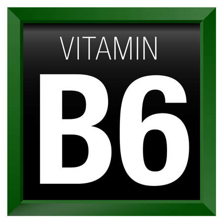 VITAMIN B6 Icon - Chemistry - Green square frame with black backgroundのイラスト素材