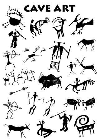 Set of Cave Art in white background - Vector imageのイラスト素材