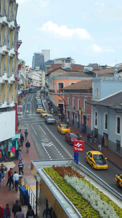 Quito, Pichincha / Ecuador, January 19 2017: Daily activity in the historical center of the city of Quito.のeditorial素材
