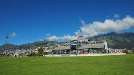 Quito, Pichincha / Ecuador - January 22 2016: View of the Crystal Palace in the Ichimbia park with the city of Quito in backgroundのeditorial素材