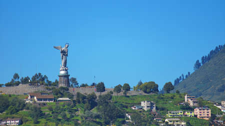 Quito, Pichincha / Ecuador - January 22 2016: Panoramic view of the Virgen del Panecillo with blue sky backgroundのeditorial素材
