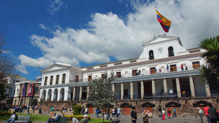 Quito, Pichincha / Ecuador - January 22 2016: People walking in front of the Carondelet Palace. This palace is the seat of the presidency of the republicのeditorial素材