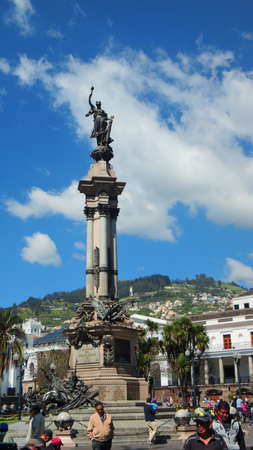 Quito, Pichincha / Ecuador - January 22 2016: People walking in Independence Square in the Historic center of Quito.のeditorial素材