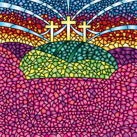 Colorful stained glass with the theme of the crucifixion of Christ - Vector imageのイラスト素材