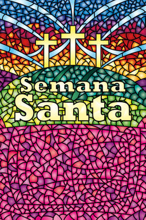 Easter - Holy Week in Spanish language - in stained glass with the theme of the crucifixion of Christ, Bible lettering - Vector imageのイラスト素材