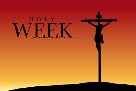 Holy Week - Silhouette of the crucifixion of Christ at sunset - Vector imageのイラスト素材
