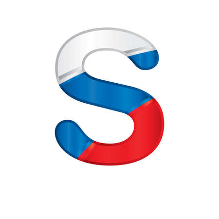 Letter S painted with the colors of the Russian flag, white, blue and red - vector image.のイラスト素材