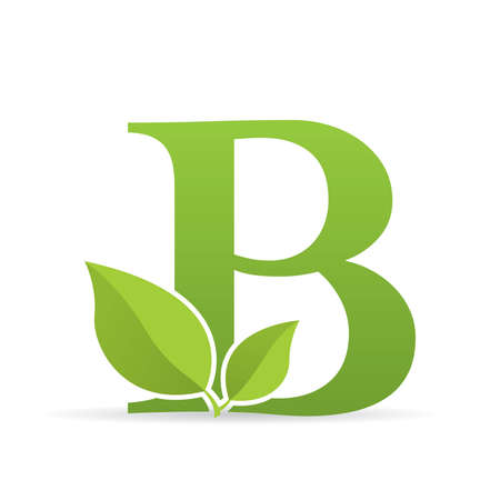 Logo with letter B of green color decorated with green leaves - Vector imageのイラスト素材