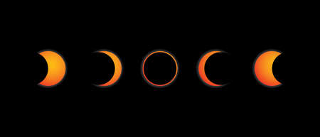 Sequence in 5 steps of an solar annular eclipse on black background vector image.
