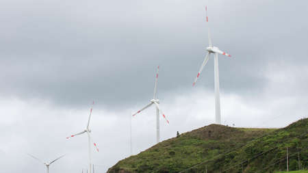 Inmaculada Concepcion de Loja, Loja / Ecuador - April 1 2019: View of the wind turbines of the wind...