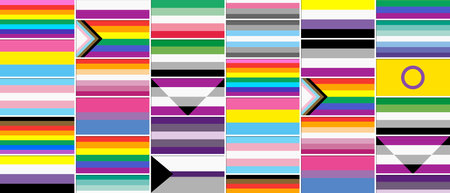 Flat background formed by the LGBT flags of different sexual orientations arranged in a random way. Vector imagesのイラスト素材