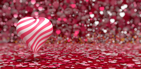 Heart with white and red stripes against blurred background for Valentine's Day. 3D Illustrationの写真素材