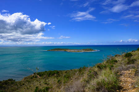 marine isle in atlantic ocean. Haiti journey in ocean like tourist trap. Islet paradise in...