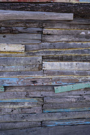 Old gray woody wall. Photo of surface of vintage wooden wall. wide angle. Vintage plank pattern....