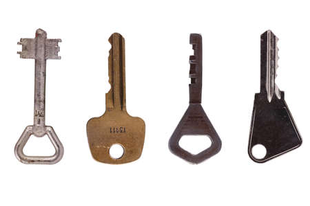 4 old key on white background with clipping pathの写真素材