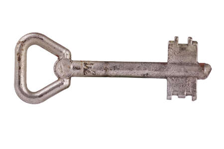 Old key on white background with clipping pathの写真素材