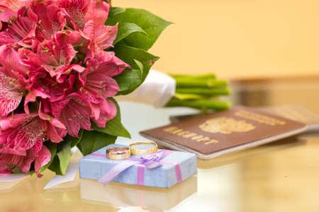 Wedding Bridal bouquet in the handsの写真素材