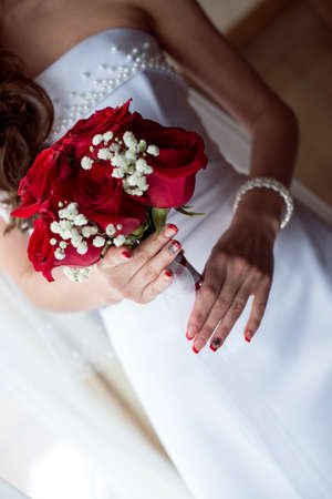 Wedding Bridal bouquet in the handsの写真素材