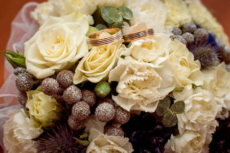 Wedding Bridal bouquet in the handsの写真素材