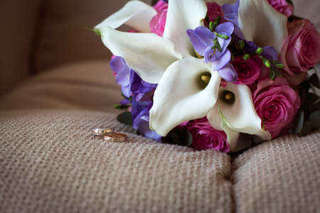 Wedding Bridal bouquet in the handsの写真素材