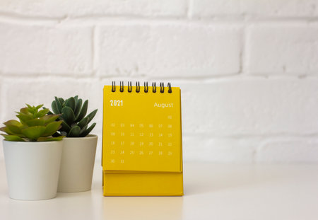 Tear-off calendar for August 2021. Desktop calendar for planning, assigning, organizing and managing each dateの写真素材
