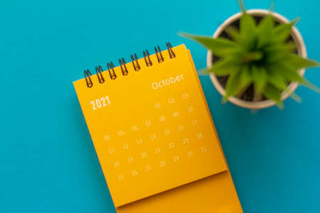 Calendar with tear-off sheets for October 2021. A desktop calendar for planning, organizing and managing each dateの写真素材