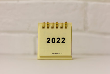 Calendar for the new year 2022. Desktop calendar on a light backgroundの写真素材