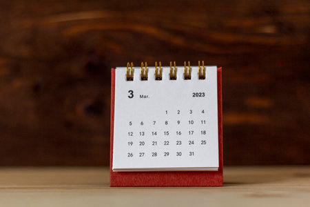 March 2023. The monthly calendar for 2023 is on the tableの写真素材