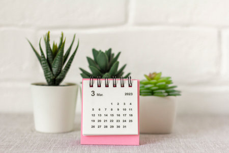 Calendar for March 2023.Desktop calendar for planningの写真素材