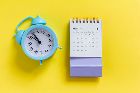 Desktop calendar for May 2023. Calendar for planning on a colored backgroundの写真素材