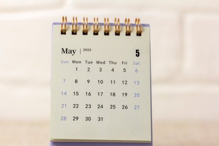 Calendar for May 2023 on the desktop for managing and planning every dayの写真素材
