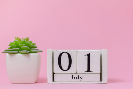 July 1 on the calendar on a pink background, the start date of the new monthの写真素材
