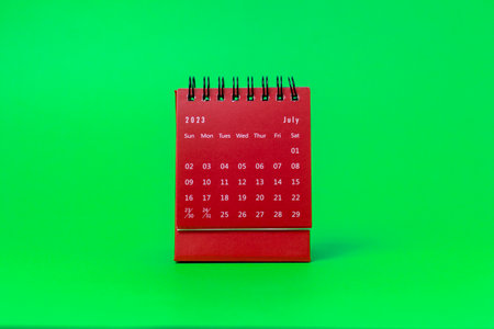 July 2023, monthly desktop calendar for 2023 on a bright green backgroundの写真素材