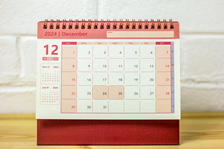 Hello December.Desk calendar for December 2024.Calendar for planning the monthの写真素材