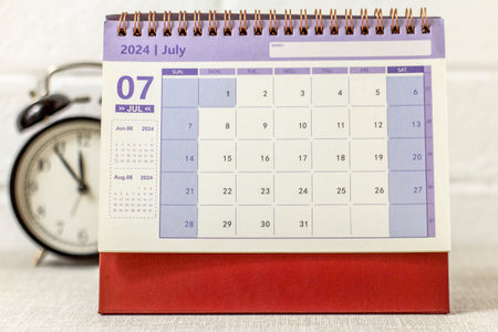 Desk calendar for July 2024 in the workplaceの写真素材
