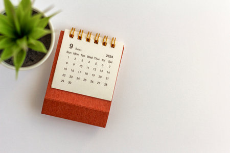 Calendar for September 2024 on a white backgroundの写真素材