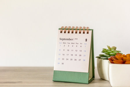 Monthly desk calendar for September 2024 on your desktop. Copy spaceの写真素材