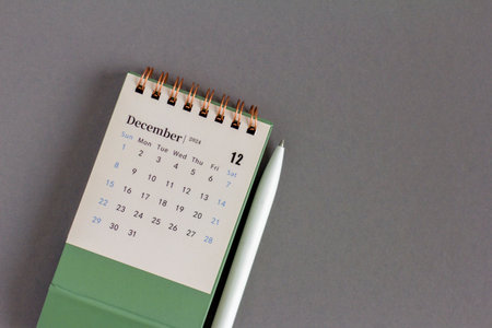 December calendar for 2024 on a gray backgroundの写真素材
