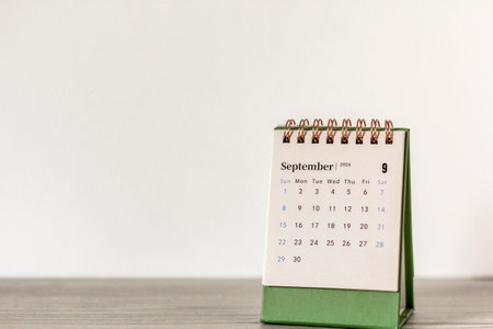 Hello September. September 2024 planning calendar on your desktopの写真素材