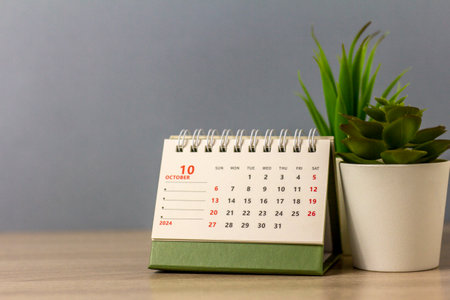 October 2024, desk calendar for 2024 on your desktopの写真素材