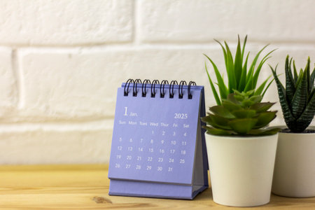 Hello, January. January 2025 planning calendar on your desktopの写真素材