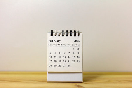 Desk calendar for February 2025. Desk calendar for planning, organizing and managing each dayの写真素材