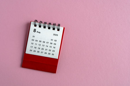 Calendar for August 2025 on a pink background