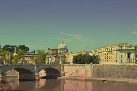 river view by a city in Italyの写真素材