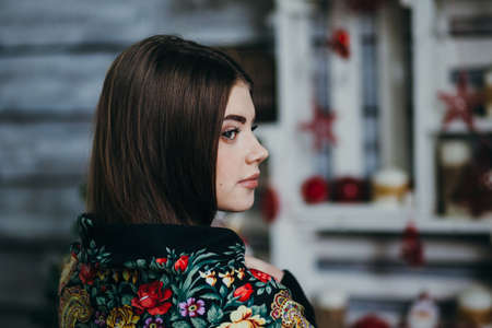 Beautiful young woman wearing scarfの写真素材