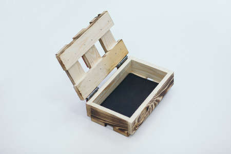 Wooden crate on white background isolatedの写真素材