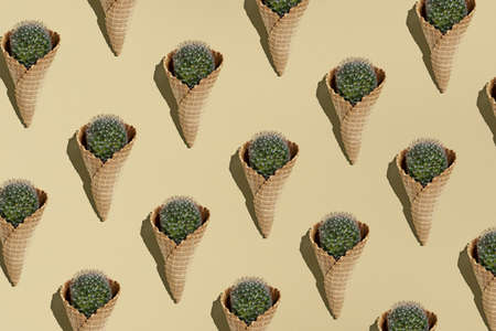 Ice cream cone with a cactus inside. Cactus pins detail in a waffle horn. Ice cream cone overload...