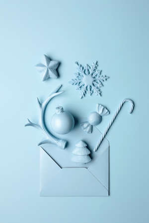 Creative winter layout made of bauble ornaments. Christmas or New Year season concept. Concept scene stage podium showcase, for product, promotion, sale, banner, presentation, cosmetic. Flat lay.の写真素材