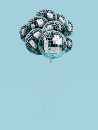 Party balloons isolated on a blue background. 3d rendering, 3d illustration.
