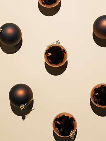 Christmas composition. Christmas balls on beige background. Minimal New Year concept.の写真素材